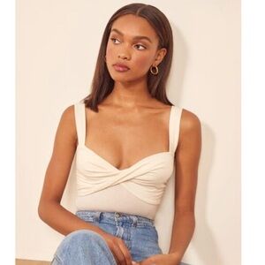 Reformation Anine Sweetheart Twist Front Top Ivory